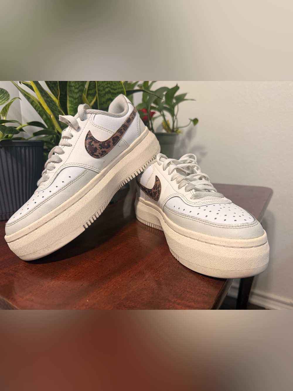 NIKE COURT VISION ALTA Women’s White Sneakers with Brown Leopard Swoosh - Picture 4 of 10